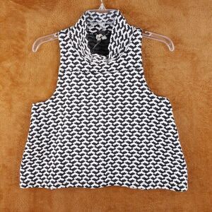 FREE PEOPLE Womens Top Small Black White Pullover Tank Knit Turtleneck Trapeze